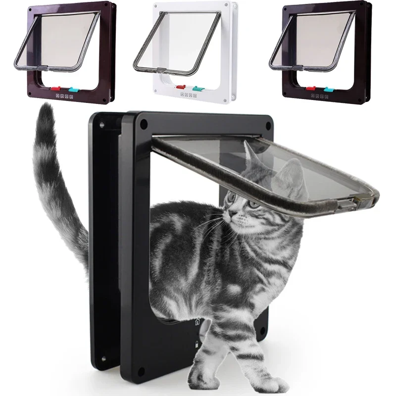 Dog Cat Flap Door with 4 Way Security Lock Flap Door for Dog Cats Kitten ABS Plastic Small Pet Gate 1005007223460877