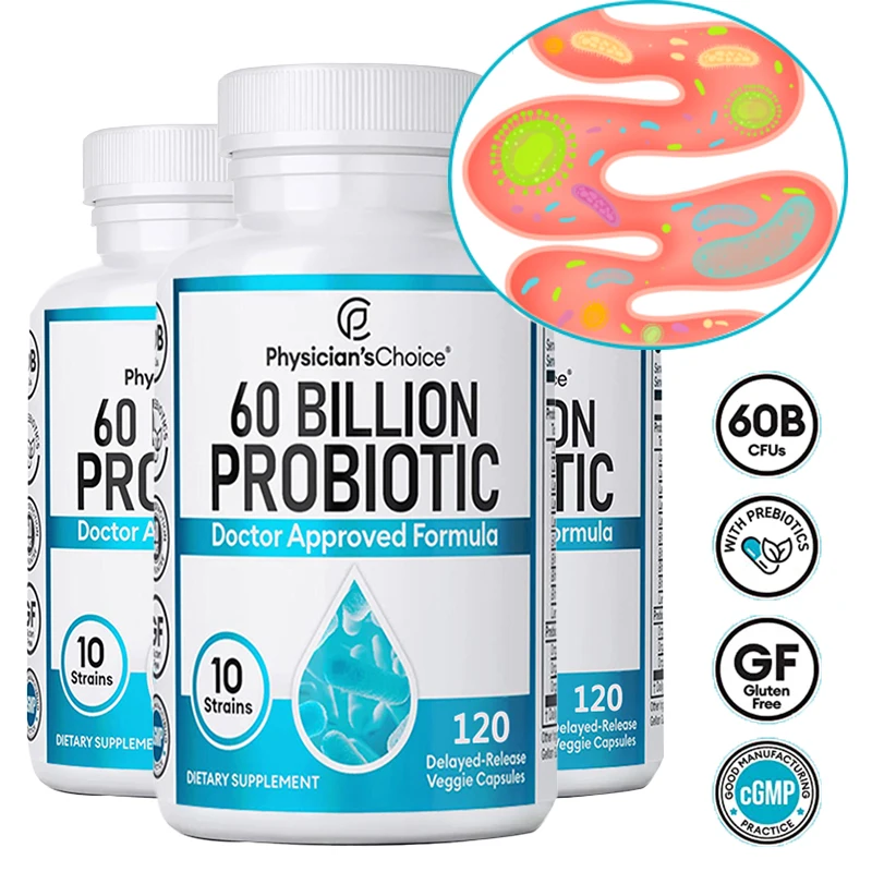 Probiotics 60 Billion CFU, 10 Strains + Organic Prebiotics, Immune, Digestive, Gut Health 1005007224088451