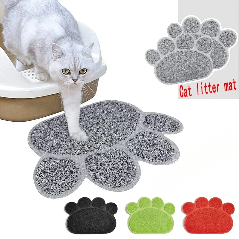Paw Print Pet Mat Pvc Cat Litter Mat Waterproof Pet Litter Box Pad Non-Slip Sand Cat Washable (1 Pc) 1005007252007336