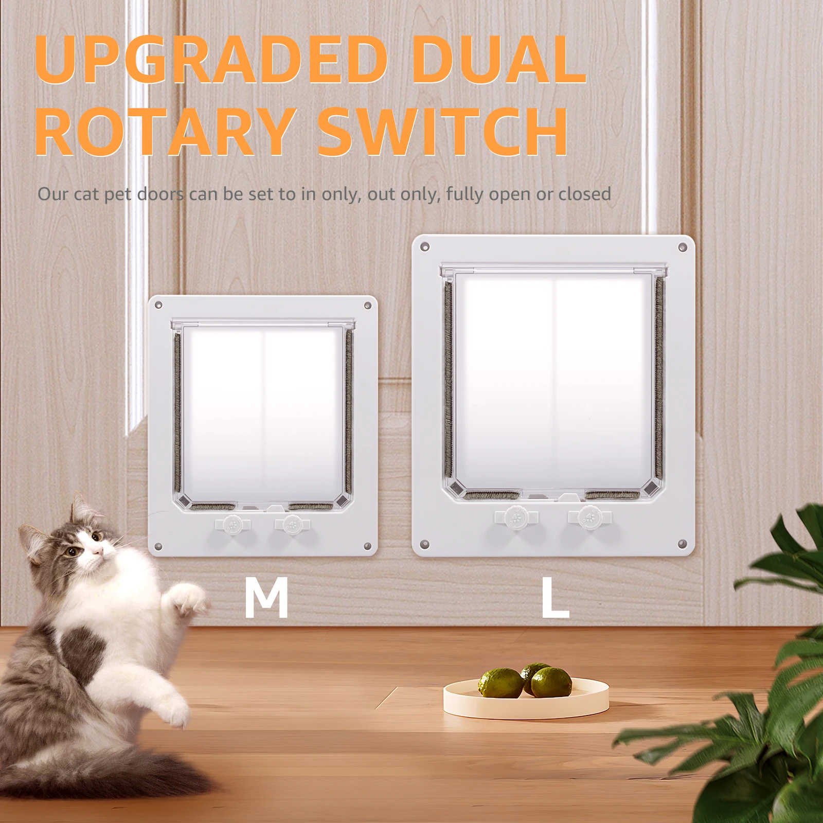 M/L Flap Cat Door Interior Door White Plastic Pet Door with Flap and 4 Way Locking Cat Puppy Safety 1005007257952363