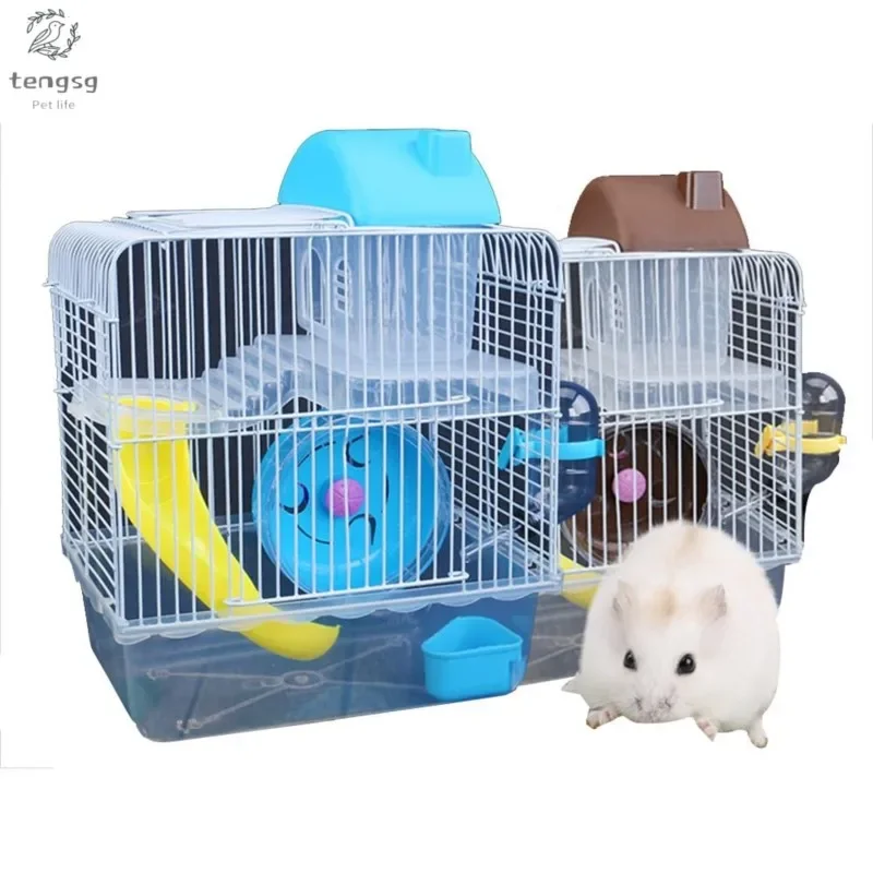 Double-Storey Villa-Shaped Wire Cage with Feeding Bowl Running Roller Skating Toy Small Castle 1005007258476719