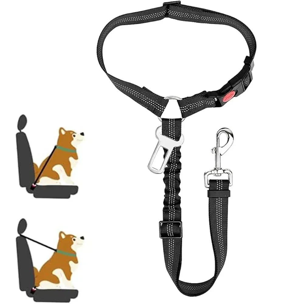 2-in-1 Dog Car Seatbelt Headrest Restraint Adjustable Reflective Pet Safety Seat Belt Clip Buckle 1005007266683854