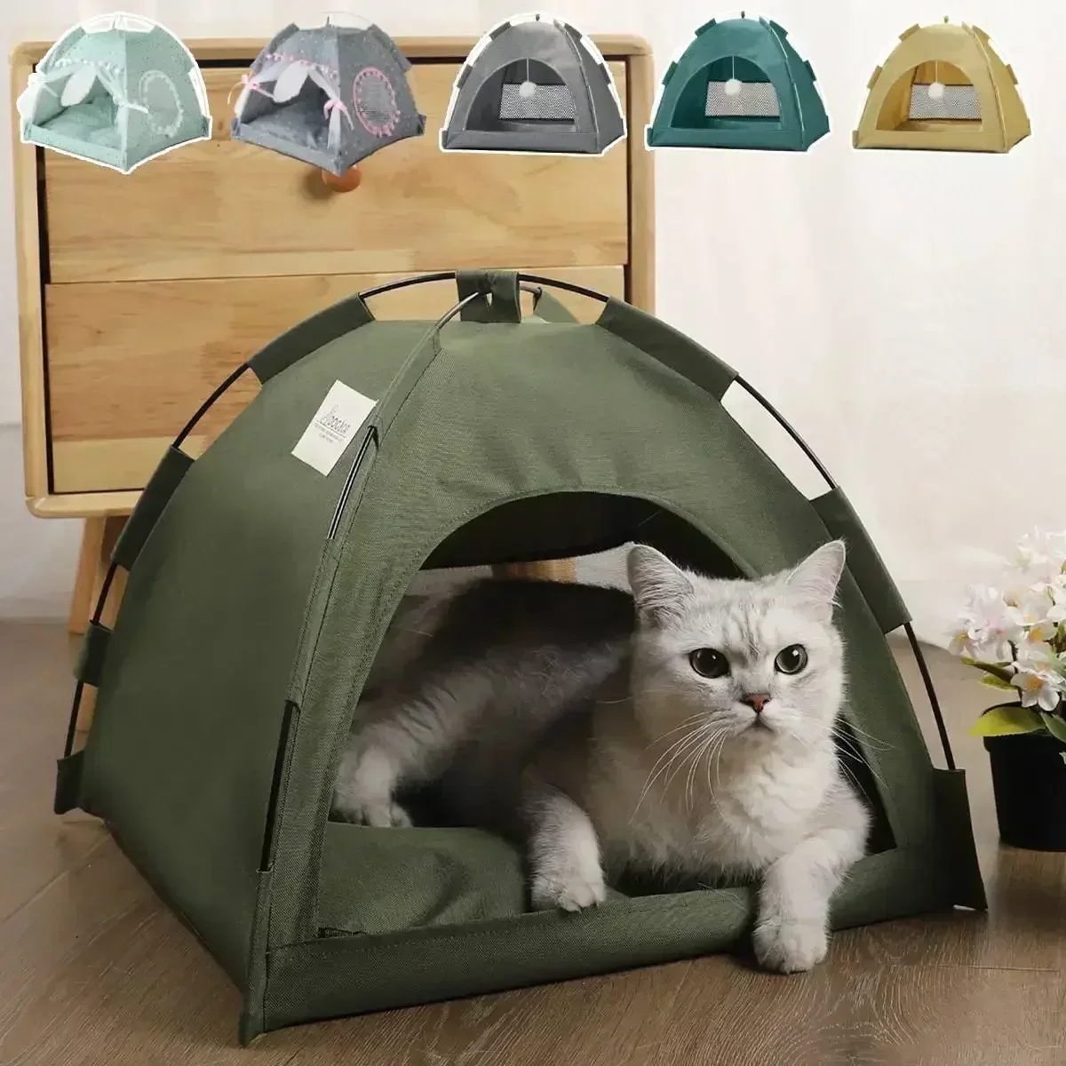 Pet Tent Bed Removable Cat Sofa Basket Canvas Semi-enclosed Cat House Dog Cave Hut Cat Sleeping Bed 1005007271337446
