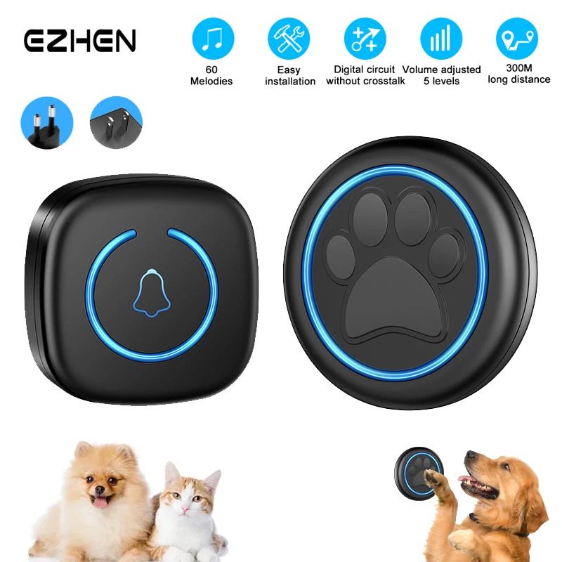 Pet Touch Ringer Button Bell 300M/984ft Range 60 Songs High Volume Doorbell For Cat & Dog Training 1005007281513125