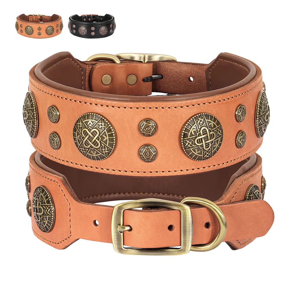 Genuine Leather Dog Collar Cool Spiked Studded Dog Collars Adjustable Pet Necklace for Medium Dogs 1005007287715207