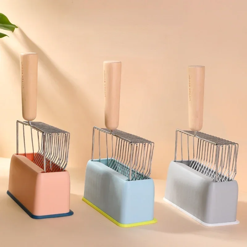 Cat Litter Shovel Set Candy Color Large Wooden Handle Cat Toilet Cleaning Poop Scoop Tools Pet 1005007287846010