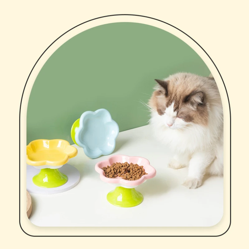Ceramic Elevated Cat Food Bowl Floral Design Easy-to-clean Durable Cutlery for Food Water Cute Dog 1005007295966719