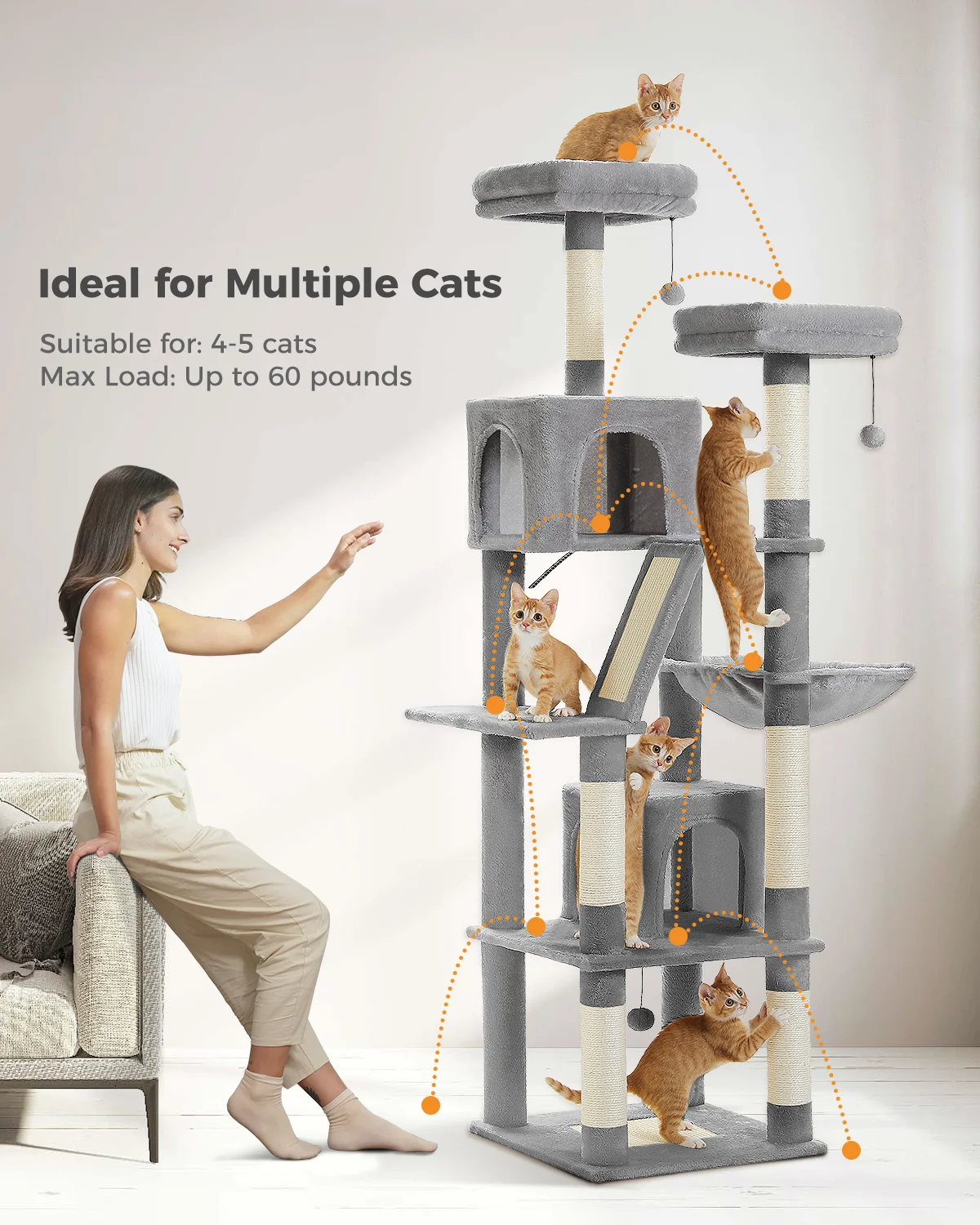 Large Cat Tree for Indoor Tall Tower for Cat Multi-Level Plush with Natural Sisal Scratching Post 1005007296420458