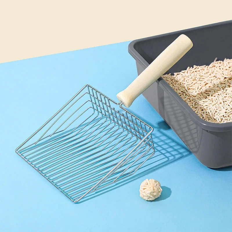Cat Litter Shovel Wood Handle Metal Scooper with Hook Portable Stainless Steel Sifting Kitten 1005007299175004