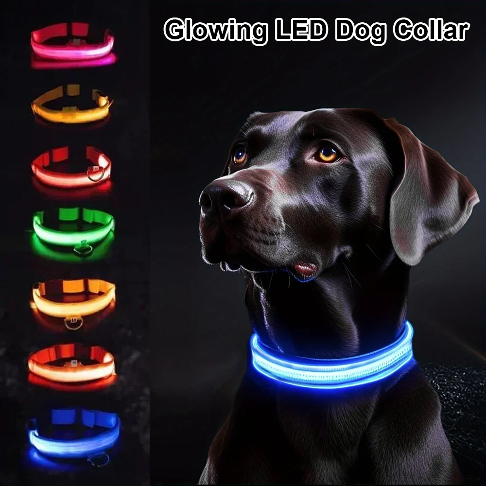 Dog Collar Nylon LED Night Safety Flashing Glow In The Dark Pet Dog Leash pet Dogs Luminous 1005007299373352