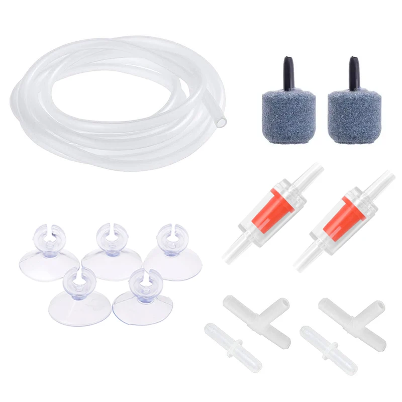 Aquarium Air Pump Accessories Kit with Air Stone Bubble Aerator, Check Valves, Suction Cups 1005007307017093