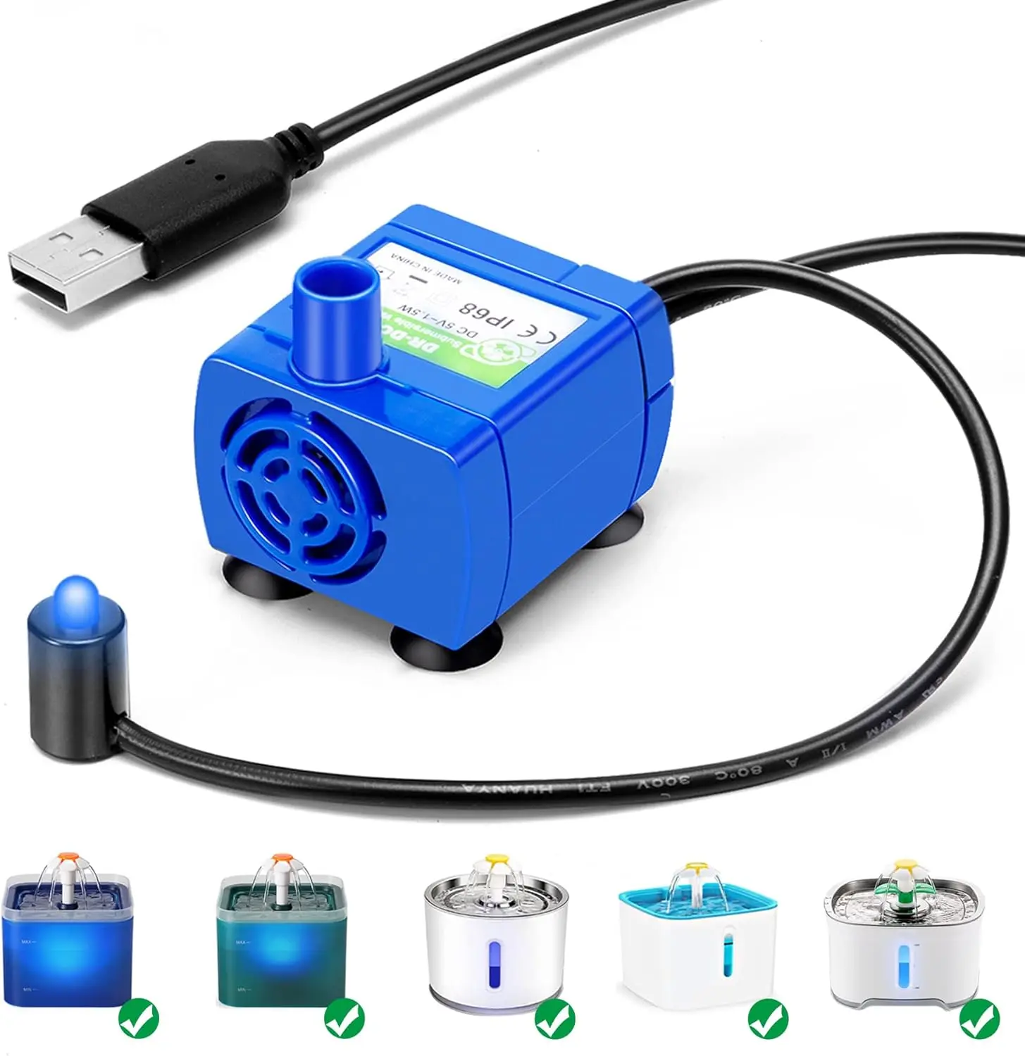 Water Pump LED Light Pet Cat Water Fountain Motor Replacement for Cat Flowers Drinking Bowl 1005007309253478