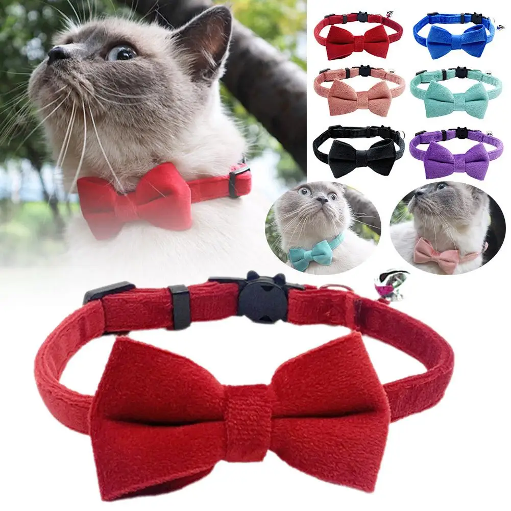 Suede Bow Collar Solid Color Bowknot Puppy Chihuahua Pets Safety Bow Accessories Bell Cats Tie 1005007317837167