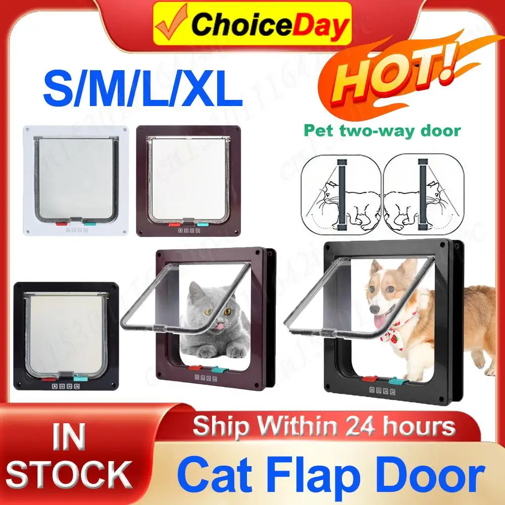 ABS Cat Flap Door with 4 Way Security Lock Cat Plastic Gate Puppy Safety Gate for Dog Cat Kitten 1005007320294400