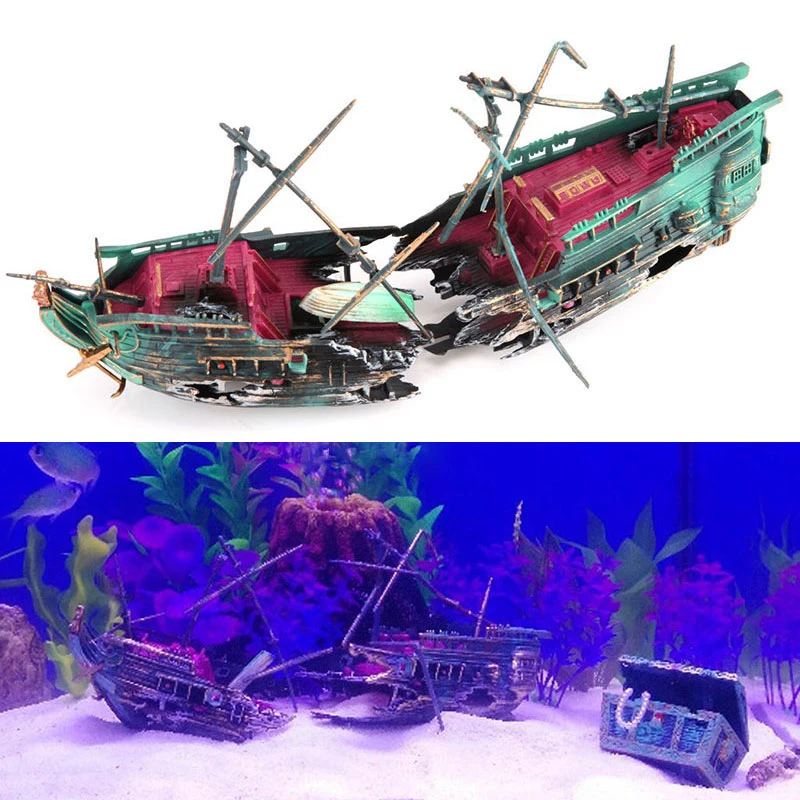 Artificial Aquarium Ornament Air Aerobic Device Decor Split ShipWreck Sailing Boat Sunk Ship Fish 1005007343845012