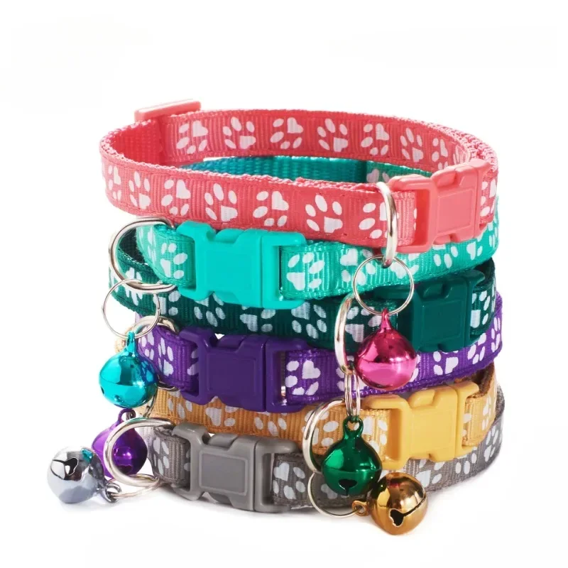 Pet Collar with Bell Cartoon Footprint Colorful Dog Puppy Cat Accessories Kitten Collar Adjustable 1005007348359750