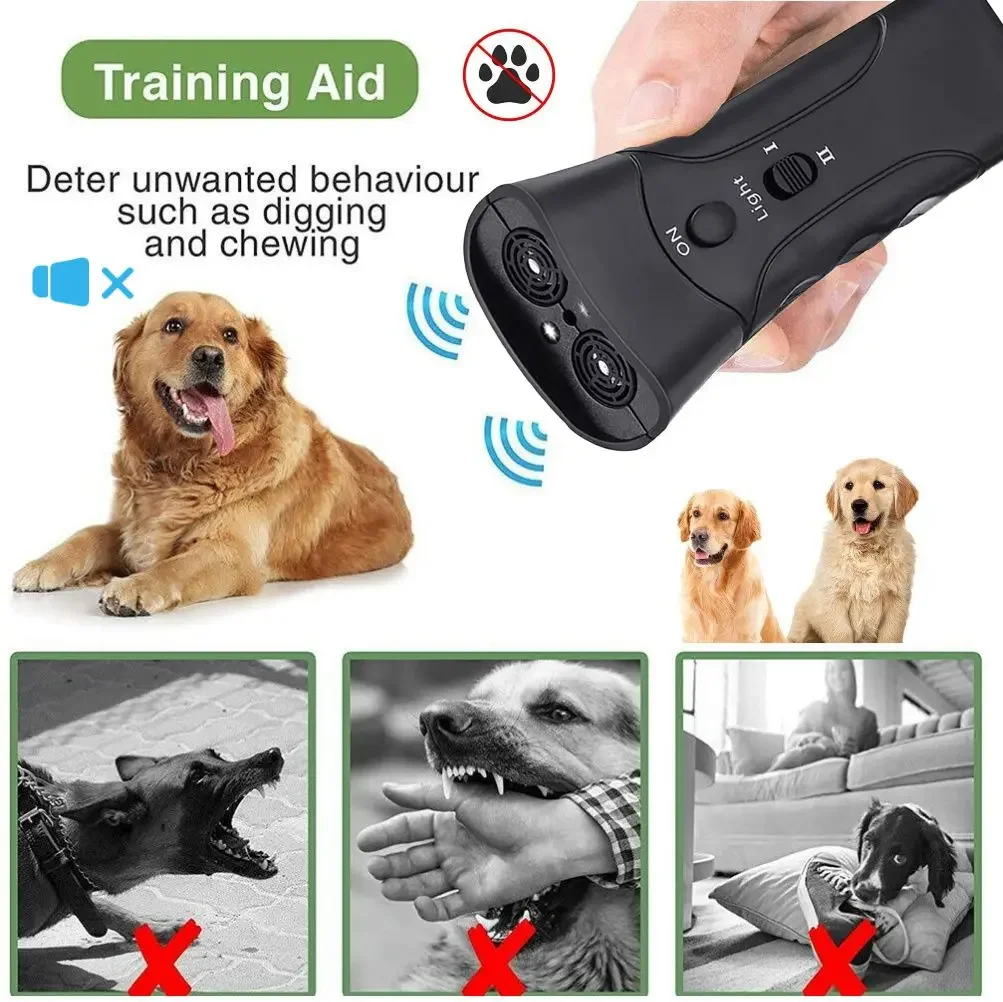 Ultrasonic Bark Arrester with LED Flashlight Dog Anti Barking Device Dog Barking Control Stop 1005007348401609