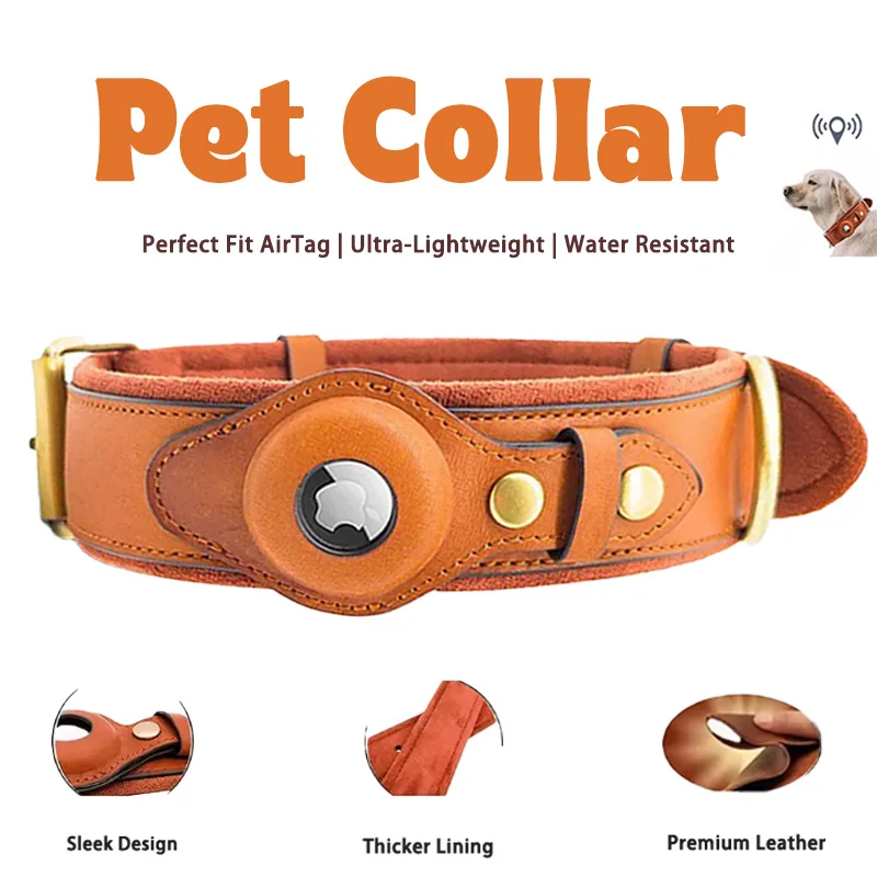 Premium Leather AirTag Dog Collar with Anti-Lost Tracker support Location Tracking Adjustable 1005007349025449