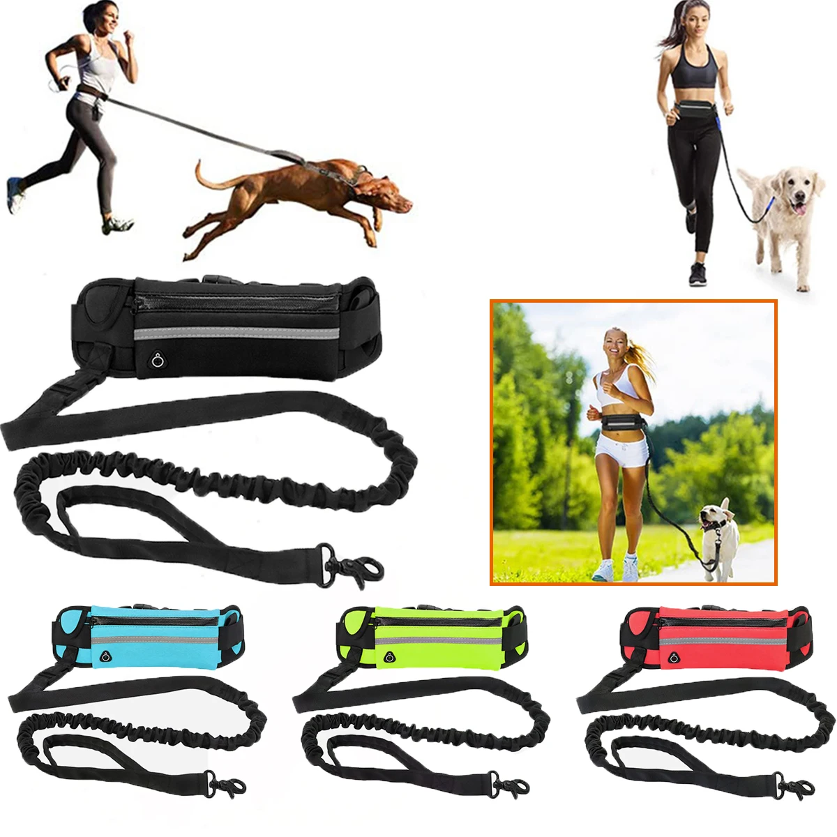 Hands Free Dog Leash Reflective Leash with Waist Bag Dog Traction Rope Retractable Elastic Belt for 1005007352479952