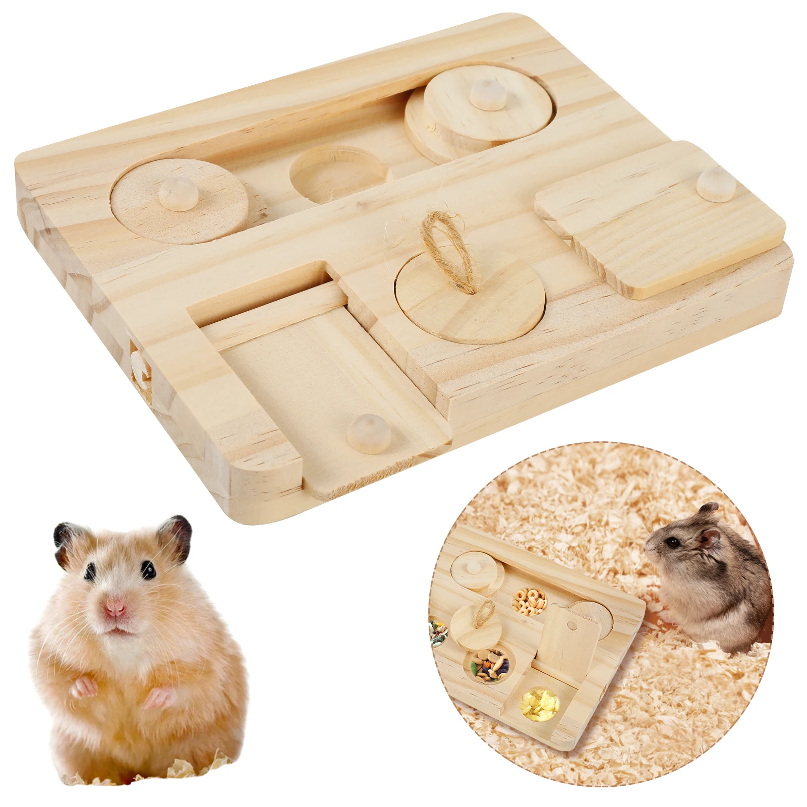 Wooden Guinea Pig Foraging Toy Treat Dispenser Toy with 6 Food Holes Interactive Hamsters Foraging 1005007354598399
