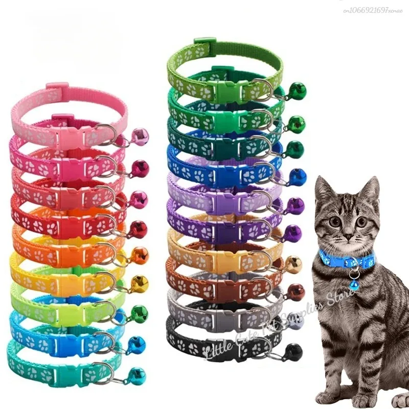 Pet Collar With Bell Cartoon Footprint Colorful Dog Puppy Cat Accessories Kitten Collar Adjustable 1005007356081135