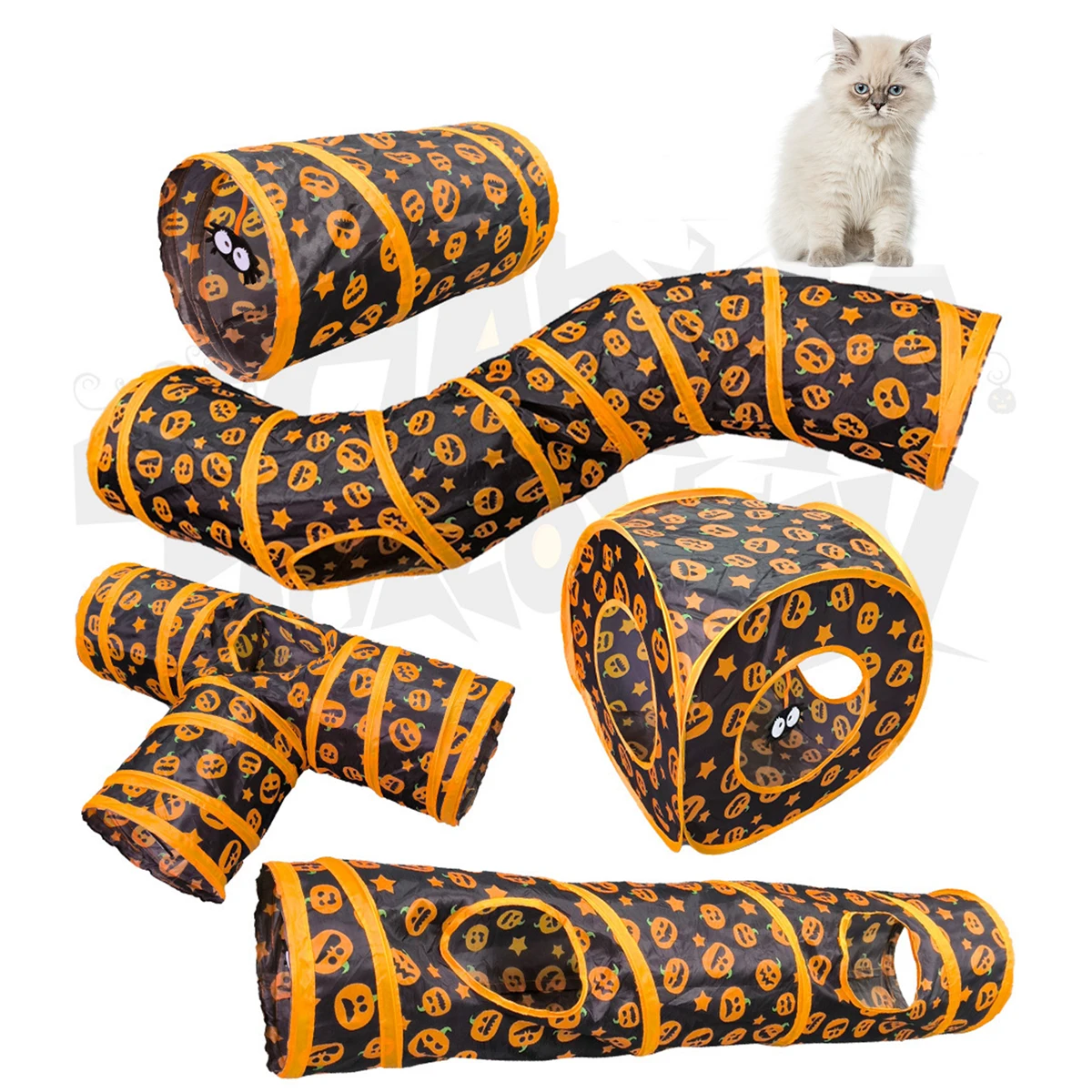 Halloween Pumpkin Cat Play Tunnel Foldable Pet Animal Tunnels with Crinkle Playing Toy for Cats Cat 1005007361169758