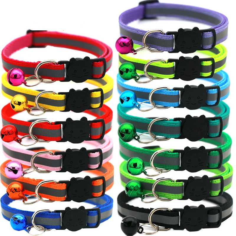 Reflective Breakaway Cat Collars with Bells Safety Buckle Kitten Collar Adjustable for Girl Cats 1005007367540225