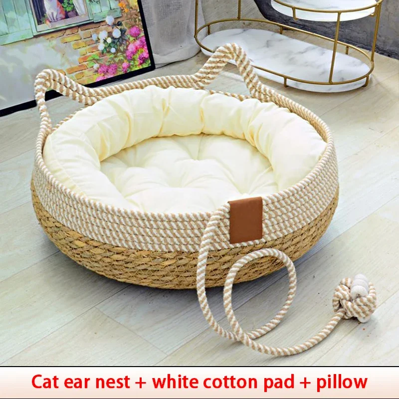 Woven Four Seasons Cat Bed Removable Upholstery Sleeping House Cat Scratch Floor Rattan 1005007370564861
