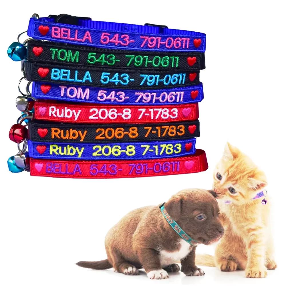Personalized Cat Collar Kitten Puppy Embroidered Name ID Tag Adjustable And Bell 1005007378600696