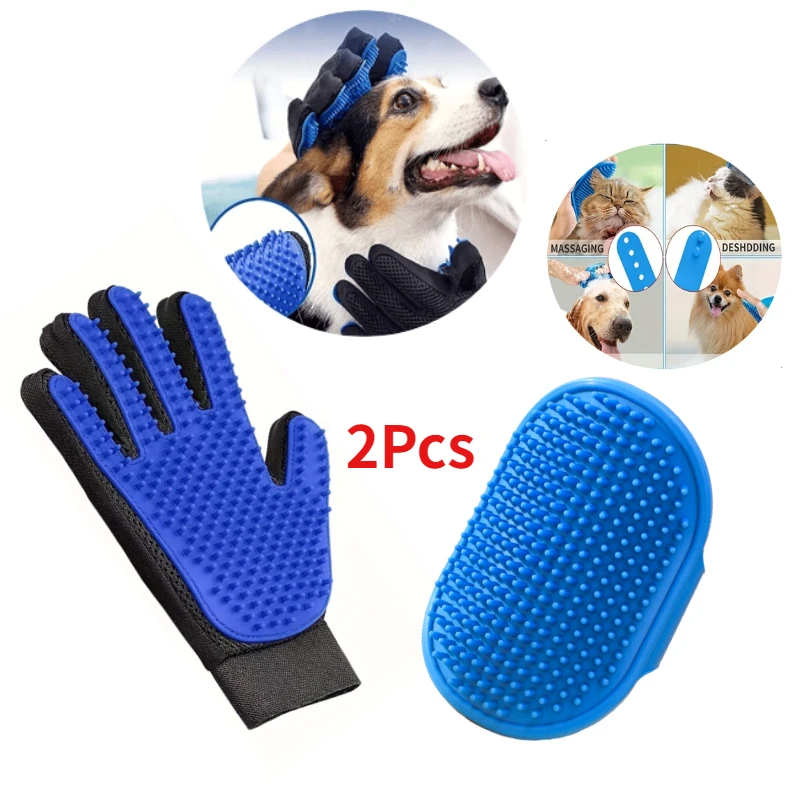 2Pcs Pet Grooming Kit for Dog Cat Rabbit Fur Grooming Brush Bath Cleaning Glove De-Shedding Pet 1005007382810225