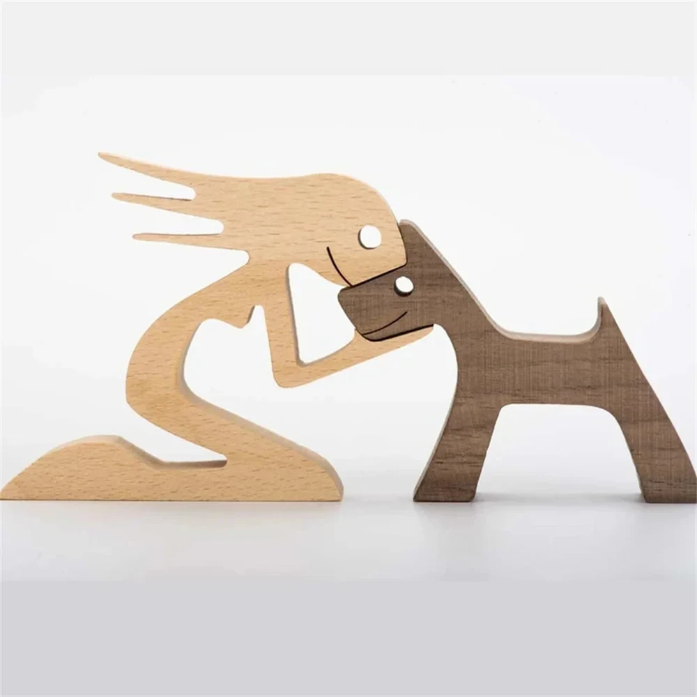 Wooden Man and Dog Carving Statue Sculpture Home Room Office Tabletop Figurine Decoration Handmade 1005007382841593