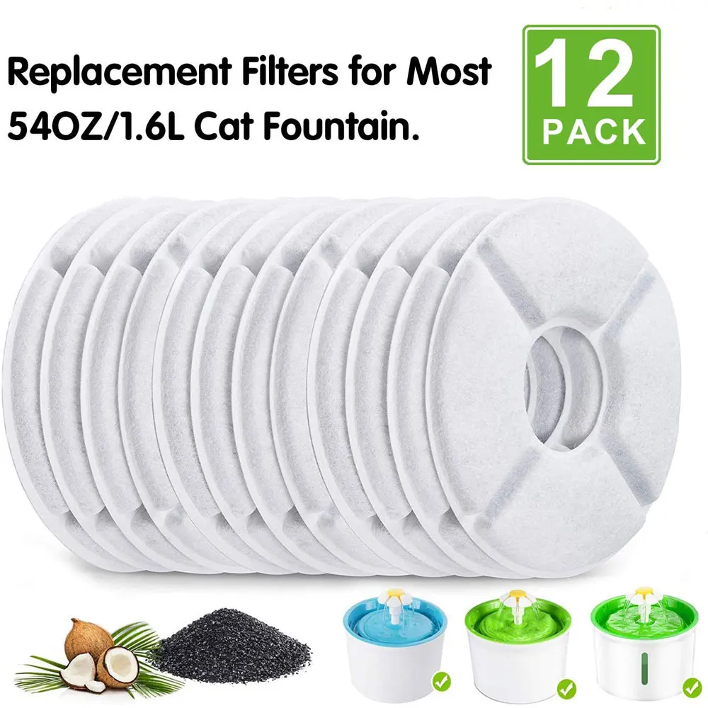 Cat Water Fountain Activated Carbon Replacement Filter for 1.6L Automatic Pet Dog Dispenser (12Pcs) 1005007384570546