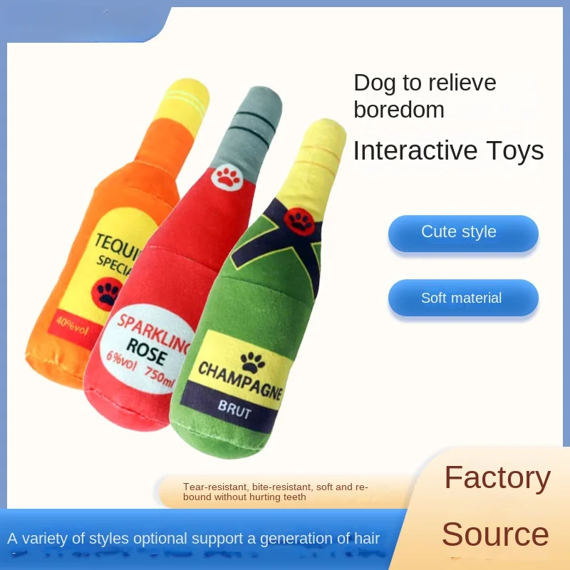 Funny plush dog toy wine bottle perfume bottle small large dog squeak clean teeth chew toy pet 1005007386175942