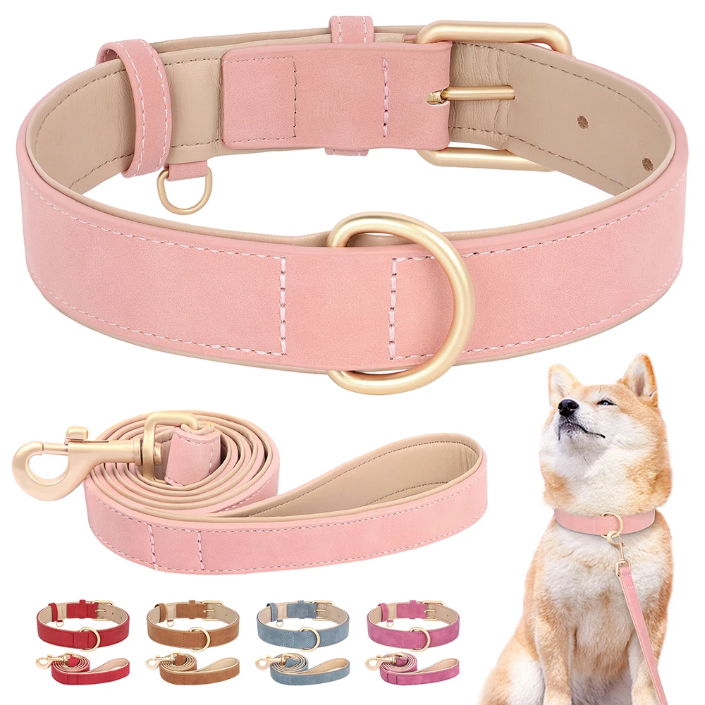 Soft Padded Dog Collar Leash Set PU Leather Pet Dog Collars Necklace With Walking Lead Rope 1005007390239918