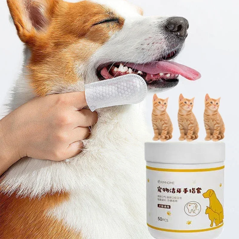 50PCS Disposable Pet Cleaning Wipes for Tartar Removal Oral Ear and Eye Cleaning Pet Hygiene Finger 1005007401411119