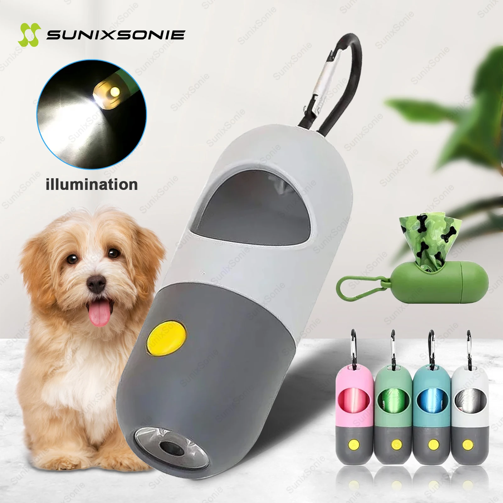LED Lighted Dog Poop Bags Dispenser - Portable Degradable Waste Bags for Outdoor Dog & Cat Cleaning 1005007412949000