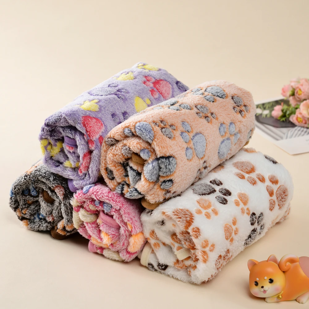 Dog Blanket for Small Medium Dogs Cats Autumn Winter Cozy Puppy Fleece Footprint Bed Mat Bulldog 1005007413005194