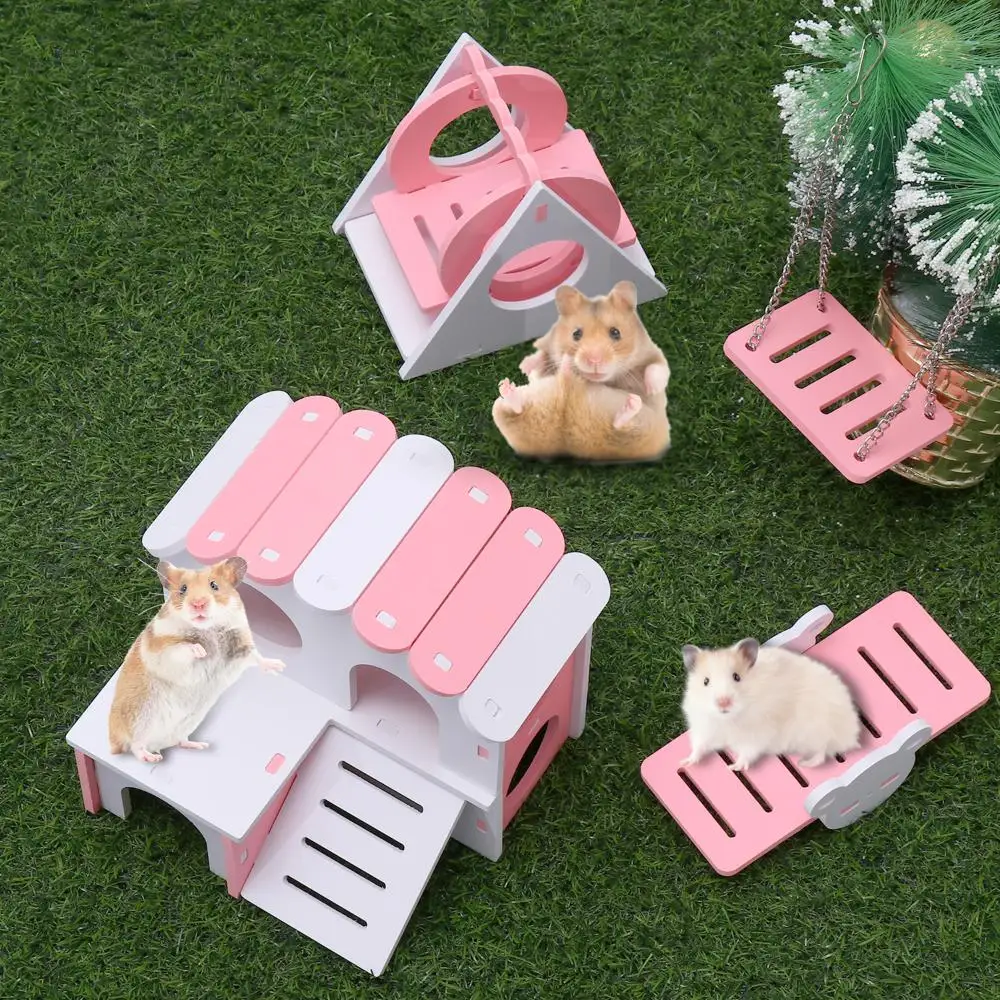 Hamster Play Toys Set Wooden Hamster House Boredom Breaker Activity Toy DIY Hamster Cage 1005007425935775