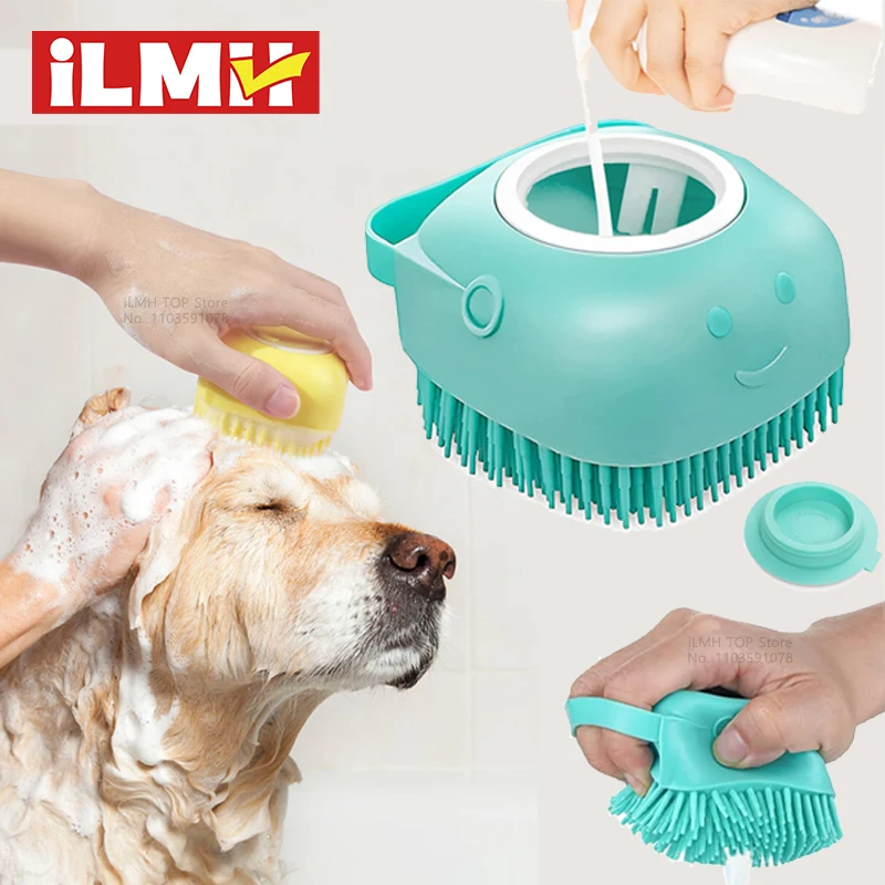 Dog Bathing Brush Pet Massage Brush Shampoo Dispenser Soft Silicone Brush Rubber Bristle for Dogs 1005007427921037