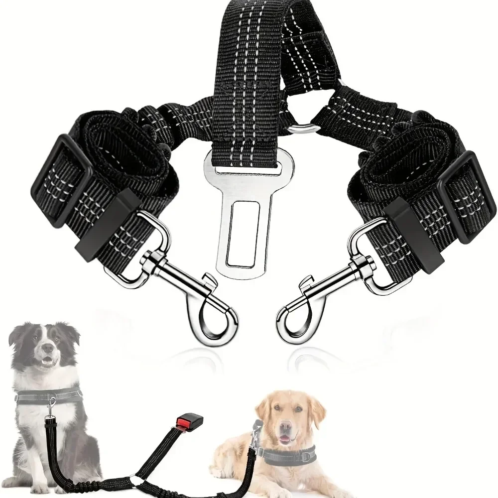 Adjustable Elastic Car Harness Seat Belt with Shock Double Dog Safety Seat Belt Reflective Dog Car 1005007432679629