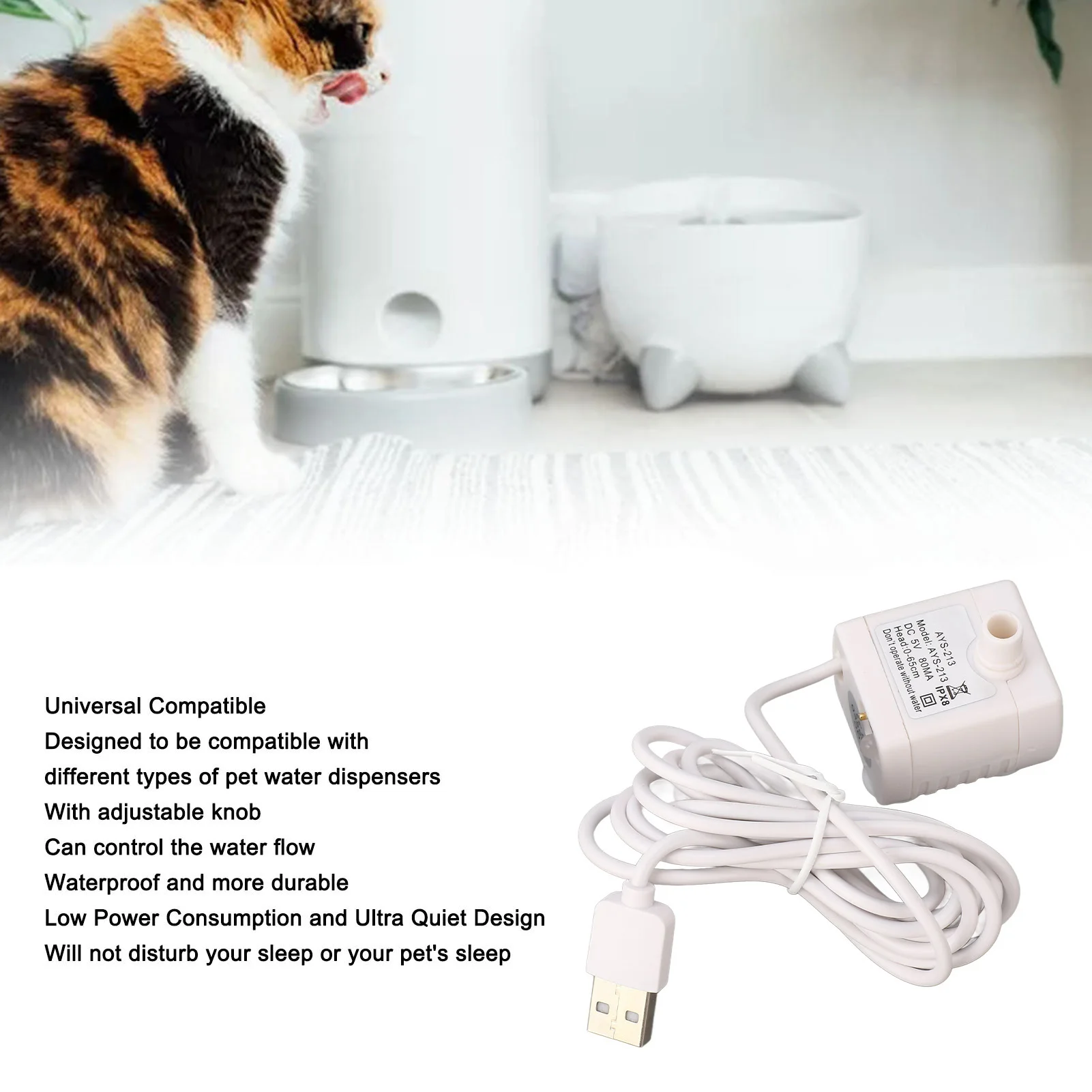 Pet Water Fountain Pump 5V USB Powered Removable Adjustable DC Brushless Motor Cat Fountain for 1005007433392891