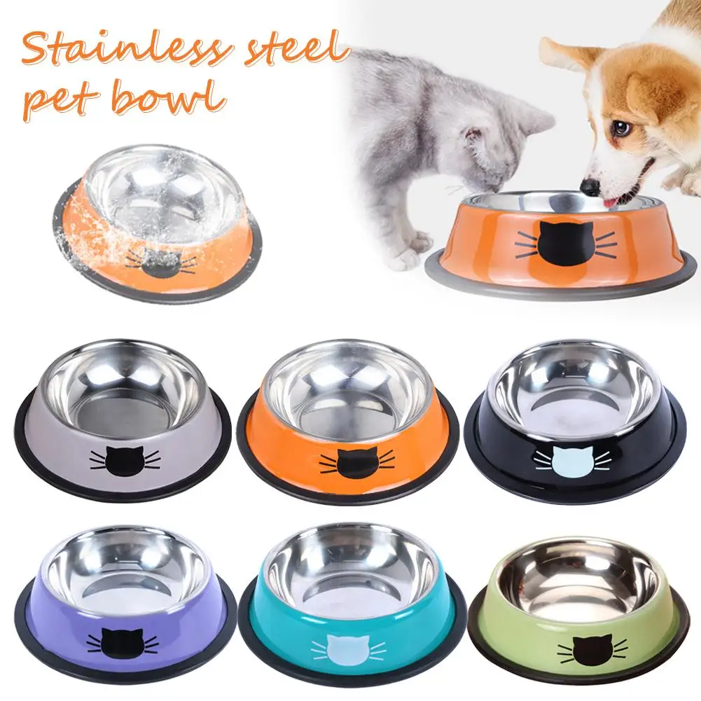 Cat Food Bowl Steel Kitten Cat Feeder Water Bowl Bowl Base Small Rubber Supplies With Non-Slip 1005007435017217