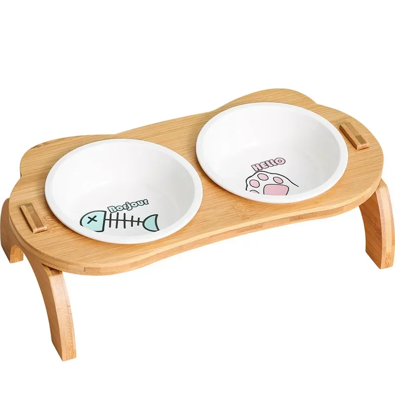 Elevated Bamboo Food Bowl Pet Bowl Cat and Dog Supplies Leak Proof Pet and Feeder 1005007451736491