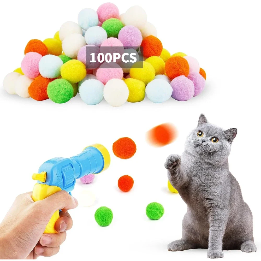Plush Ball Shooting Gun Cat Toys Interactive Kittens Mini Pompoms Launcher Games Pet Accessories 1005007452764544