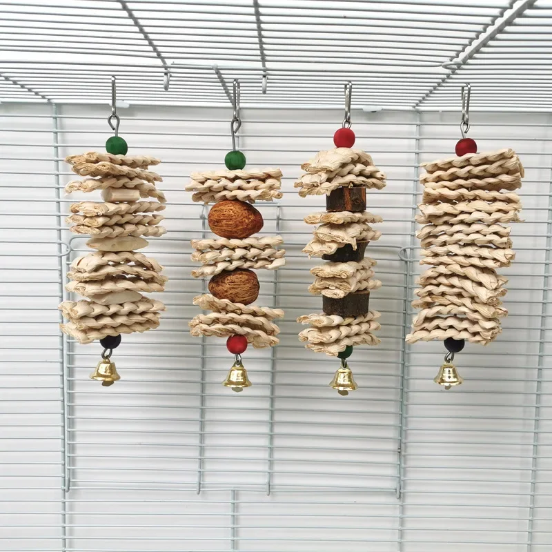 Bird Toys Chewing Toy Parrot Cage Bite Toys Corn Husks Color Wood Beads Entertainment Toys for 1005007453839848