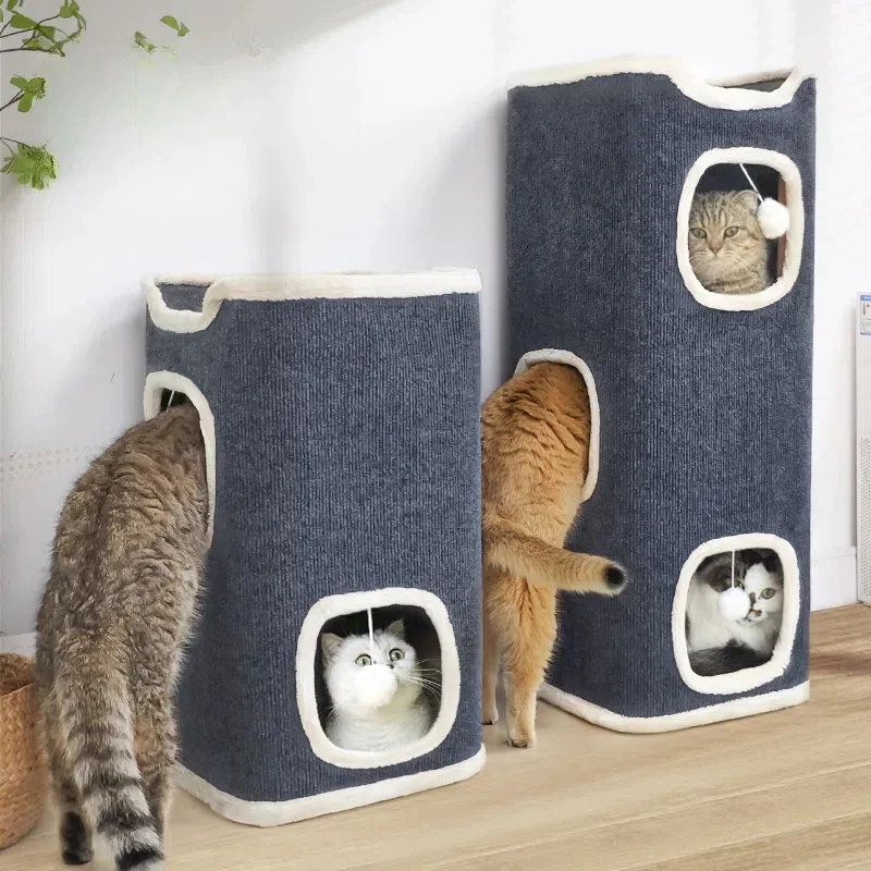 3-tiers Cat Bed winter Pet House Covered Cave with soft mat Large Hideaway Cat Tent with Fluffy 1005007455015266