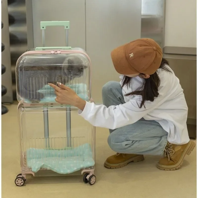 Cat Trolley Suitcase Portable Transportation Cats Bags Large Capacity Transparent Travel Products 1005007458746141