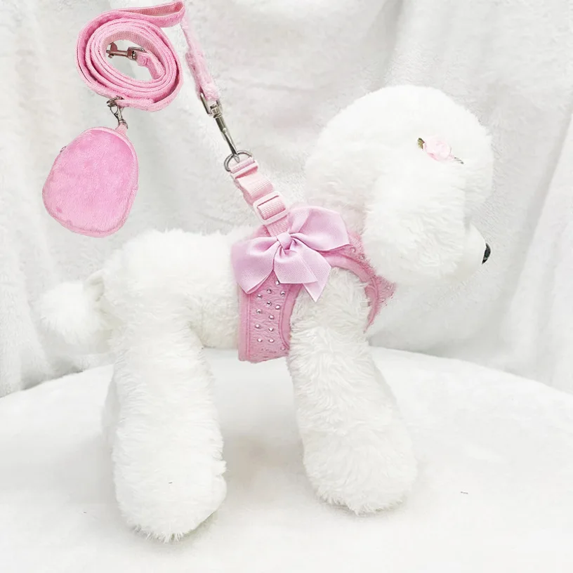 Dog Harness Leash Set Dog Chest Harness Vest WIth Bowtie Small Diamond Decoration Soft Harness Vest 1005007469325997