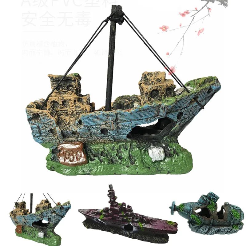 Aquarium Fish Tank Decorations Landscape Pirate Ship Wreck Vintage Resin Design Boat Accessories 1005007486746816