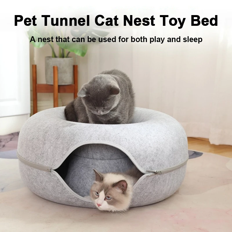 Donut Pet Cat Tunnel Interactive Bed Toy House Cat Bed Dual-use Felt Indoor Cat House Kitten Sports 1005007498480288
